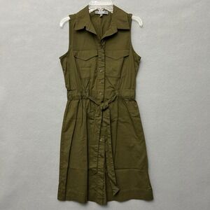 Marled Reunited Clothing Shirt Dress Womens XS Olive Green Utility Belted Mini